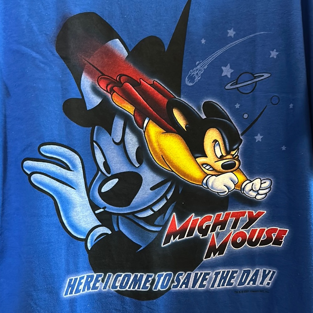 Vintage Blue Mighty Mouse Graphic T-Shirt